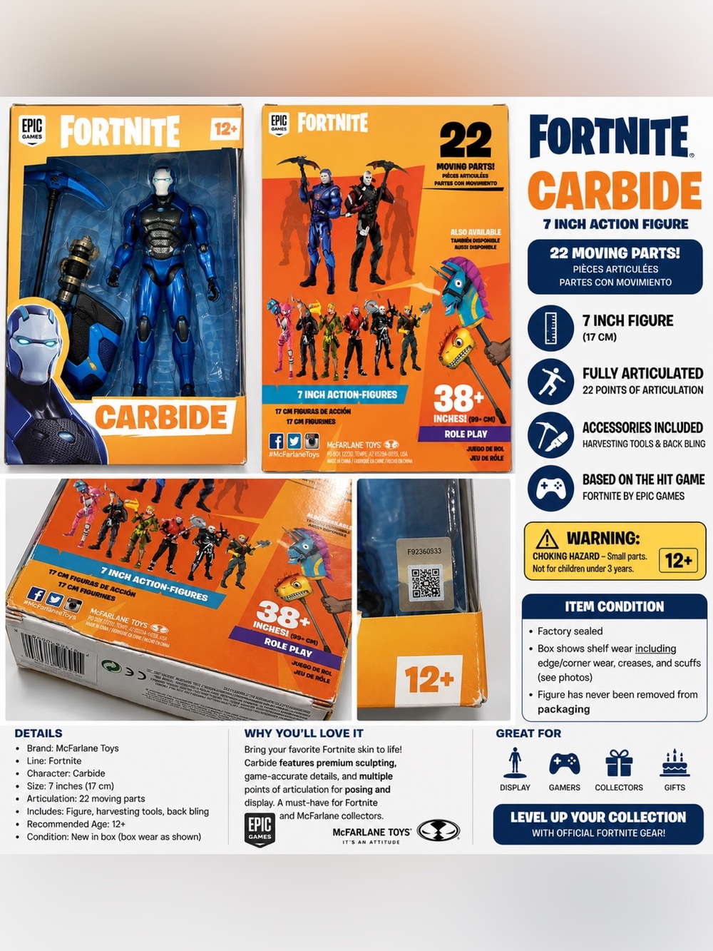 McFarlane Toys Fortnite Carbide 7" Action Figure New 22 Moving Parts Box Wear